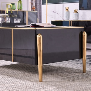 Justaucorps moderne en verre trempé or, support de télévision contemporain pour la maison, en bois avec miroir, finition brillante, nouvelle collection 2020 - Product Image 3