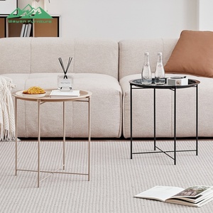 <span class=keywords><strong>Table</strong></span> basse ronde moderne Wayon en fer <span class=keywords><strong>noir</strong></span> avec <span class=keywords><strong>plateau</strong></span> et design à pieds croisés pour la décoration de salon - Product Image 2