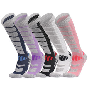 Automne hiver longues <span class=keywords><strong>chaussettes</strong></span> de neige en laine tricotées longueur d'équipage serviette de sport décontracté <span class=keywords><strong>chaussettes</strong></span> de <span class=keywords><strong>ski</strong></span> en laine mérinos avec logo sur le corps - Product Image 1