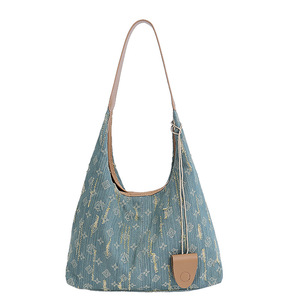 Denim Shoulder <b>Bag</b> Dumpling Shape Large Capacity Zipper Closure Everyday Use Women's Handbag Summer 2024 Light Blue - Product Image 5