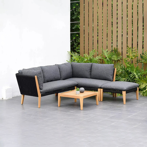 Canapé de jardin en teck et corde, style moderne et luxueux, confortable, ensemble de meubles de patio extérieur pour hôtels, villas et jardins - Product Image 1