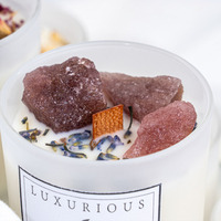 Bougie de luxe en cire de soja parfumée aux fleurs de cristal de haute qualité, à marque privée, vente chaude pour la Saint-Valentin, avec mèche en bois
