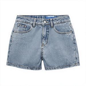 Shorts en jean pour femme taille haute coupe droite en coton délavé style jupe-short avec poches, collection Printemps-Été, tendance - Product Image 1