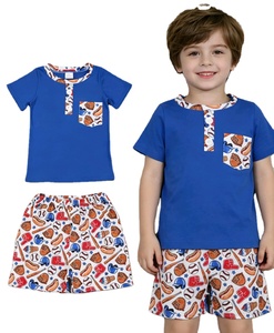 เสื้อยืดและกางเกงขาสั้นลายเบสบอลสำหรับเด็กชาย RTS Boutique ชุดเสื้อผ้า 2 ชิ้น สำหรับวันชาติอเมริกา ดีไซน์ใหม่จากสหรัฐอเมริกา ชุดเสื้อผ้าเด็ก - Product Image 1