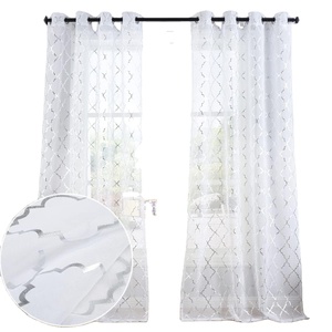 100% Polyester voilage feuille d'argent métallique géométrique marocain carrelage treillis noir argent Voile rideau - Product Image 1