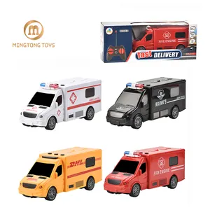 Jouet en plastique avec musique Flash électrique, 4 canaux, télécommande, camion de pompiers, véhicule de Police rc, voiture pour enfant, 1/18