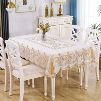 Nappe rectangulaire imperméable de style européen en PVC avec bordure en dentelle florale dorée