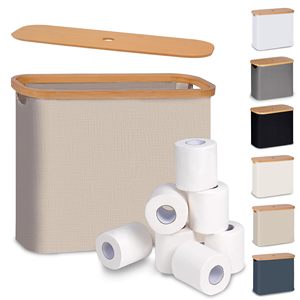 Foldable Toilet Paper <b>Storage</b> <b>Basket</b> <b>for</b> 12 Rolls Waterproof <b>Bathroom</b> Organizer with Bamboo Lid - Product Image 1