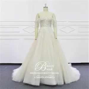 Zhongshan Beauty Bridal Luxury A-line Lace Wedding Dresses Embroidery Lace Beaded Vestidos De Novia Bridal Gown XF220009-1