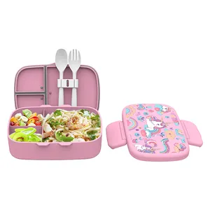 Microwave aman anak-anak plastik luar ruangan multi warna anak perempuan lucu bento kotak makan siang dengan tutup
