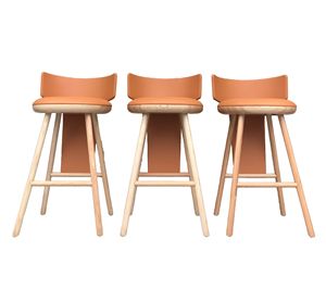 Midcentury Modern Solid Ash Wood Commercial <b>Bar</b> <b>Stool</b> with <b>Leather</b> Backrest Eco-Friendly Durable Design for Hotel Workshop Use - Product Image 1