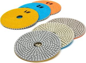 Tampon de <span class=keywords><strong>polissage</strong></span> diamanté flexible JDK 4 pouces 3 étapes pour granit, quartzite, marbre, pierre d'ingénierie, utilisation humide et sèche, 100 mm OEM - Product Image 4