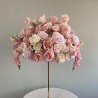 J-FB151 Vente en gros de boules de fleurs rouges artificielles en soie, centres de table pour mariage, décoration de boules de fleurs roses