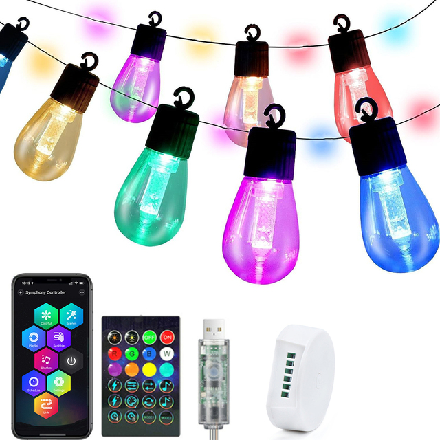 Smart Dimmable Rgb S14 String Lights Outdoor Waterproof Holiday Patio Led String Lights Colors