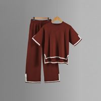 Summer New Ladies Knitted Short Sleeve Sweater Set Casual Wide Leg Set