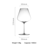 Op maat gemaakte logo OEM handgeblazen loodvrij kristallen ultradunne bordeaux wijnglas 900ml voor restaurant, bar en wijnproeverij