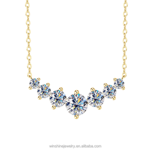 Fine Jewelry S925 Silver Gold Plated 7Princess Moissanite <strong>D</strong> VVS1 Smile Pendant <strong>Necklace</strong> Graduated Diamond for Girl Gift - Product Image 1
