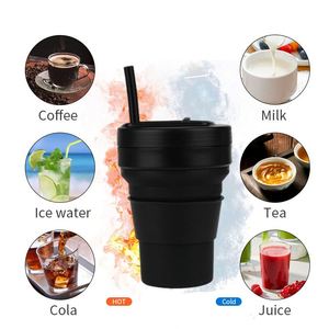 Custom Travel Foldable Mug Soft Silicone Portable Black Coffee Drinking <b>Cup</b> with Logo - Product Image 4