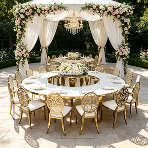 High Quality Wedding Furniture Stainless Steel Top Dining <b>Table</b> Restaurant Gold Metal Luxury Wedding <b>Table</b> - Product Image 1