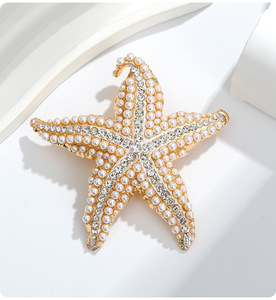 Broche de perla de cristal chapado en oro de estrella de mar de nueva moda para mujer, decoración de ropa, joyería, solapa, Pin de seguridad, regalos de Festival - Product Image 5