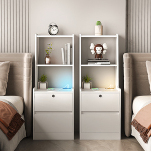 Modern Nightstands Set of <b>2</b> with Charging Station and Night Light Bookshelf Bedside <b>Storage</b> <b>Drawer</b> <b>Unit</b> - Product Image 1
