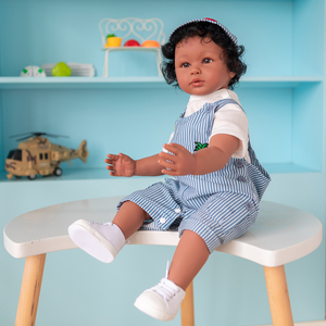 NPK-Muñeca Reborn de 60CM para bebé, juguete de piel de bronceado oscuro, cuerpo suave, pelo con raíces, realista, tacto suave - Product Image 2