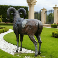 Sculpture en bronze coulé personnalisable, style faune réaliste, décoration de parc et de jardin, statue d'animal mouton à grandes cornes