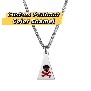 Collar con Colgante de Calavera Triangular Personalizado de Acero Inoxidable con Esmalte Rojo y Negro, Joyería de Moda Hiphop para Hombre - Product Image 2