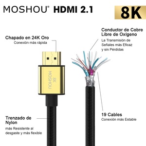 Câble vidéo plaqué or certifié 0.5 M <span class=keywords><strong>HDMI</strong></span> 2.1 <span class=keywords><strong>8K</strong></span> 60Hz 4K 120Hz 48Gbps Câbles répartiteurs <span class=keywords><strong>HDMI</strong></span> eARC HDR10 + HDTV PS5 Gaming - Product Image 4