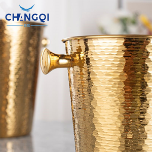 Cubo de hielo metálico dorado de 5 cuartos, cubo de hielo de acero inoxidable con acabado espejado martillado para fiestas, bodas, banquetes - Product Image 2
