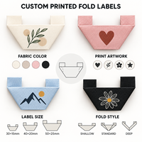 Étiquettes pliées personnalisées en coton imprimé avec logo de marque, ruban en polyester plié au centre pour vêtements et entreprises