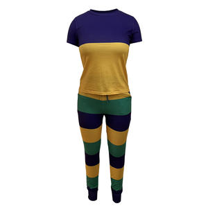 Mardi Gras Apparel Damen Casual 2 Stück Sweat suit Stripe Tops mit Jogger hose Strick-T-Shirt und kurzen Outfits - Product Image 4