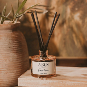 Aikun Low MOQ Clear Round Glass 100ml Label Sticker Logo Beige Box Custom Scent Long Lasting Reed Diffuser Gift <b>Set</b> for Decor - Product Image 2
