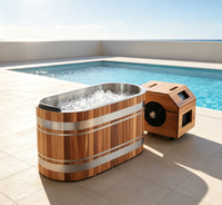 Baignoire de récupération extérieure en bois de cèdre rouge en forme de U pour une personne, avec refroidisseur intelligent, livraison depuis les États-Unis