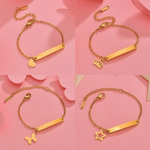 Commercio all'ingrosso impermeabile Non appannato gioielli per bambini in acciaio inox cuore Charm Bar in bianco personalizzato incidere <span class=keywords><strong>bracciale</strong></span> per bambini - Product Image 3