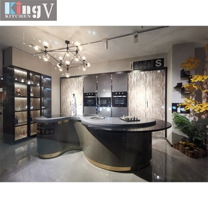 KINGV Mobili da Cucina Laccati di Lusso con <span class=keywords><strong>Isola</strong></span> Curva, Design 3D Gratuito, Cucina Modulare Personalizzata - Product Image 2