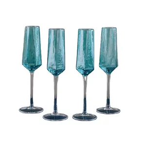 Yunzhifan แก้วสีฟ้าไล่ระดับสีโปร่งใส แก้วแชมเปญวินเทจ