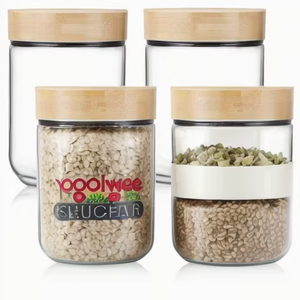 BPA Free a bocca larga in bambù barattolo di conservazione in legno chicco di caffè cucina cibo contenitore in vetro-barattolo sigillato per snack a noci tazze da tè e piattini - Product Image 2