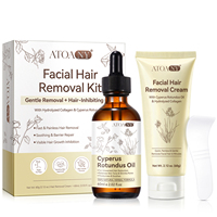 ATOANY Kit Penghilang Bulu Wajah & Tubuh Tanpa Rasa Sakit dengan Krim Depilatori & Minyak Cyperus Rotundus untuk Penghambat Pertumbuhan Rambut