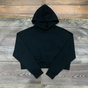 Vente en gros OEM – Nouveaux sweats à capuche courts en molleton 80 % coton 20 % polyester, sans poches kangourou, coupe carrée, épaules tombantes, style oversize - Product Image 5
