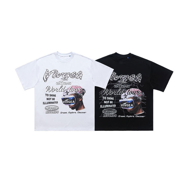 Men's Cyberpunk VR Graphic Oversized Short Sleeve T-Shirt Y2K Streetwear Eco-Friendly Quick Dry Vintage Washed Distressed Cotton