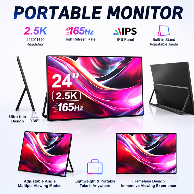 Wide Viewing Angle Portable Touch Monitor 24.5 Inch 2.5K 165Hz IPS Panel Multi Angle Office Usage