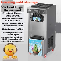 Machine à glace molle commerciale 3 saveurs pour salon de thé à bulles avec pompe à air et système de panneau de commande numérique
