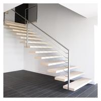 Escalier flottant moderne à cantilever avec poutre en acier dissimulée et marches en bois massif, escalier intérieur sur mesure pour villa