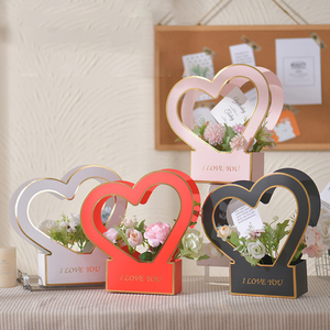 Cajas en forma de corazón <span class=keywords><strong>con</strong></span> estampado de oro para flores, ramo vacío, bolsas de regalo <span class=keywords><strong>con</strong></span> asa, cesta de flores, caja de envoltura de flores <span class=keywords><strong>rosas</strong></span> - Product Image 1