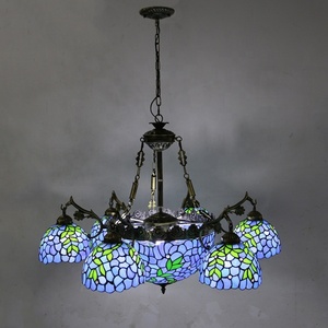 LongHuiJing Blue Wisteria Baroque Stained Glass Tiffany Chandelier Adjustable Victorian Chandelier for Living Room Dining Room - Product Image 2