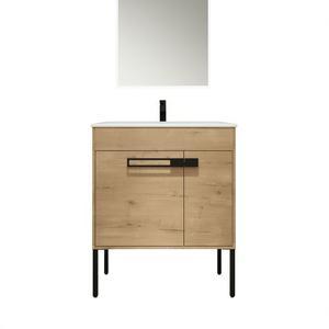Mueble de Baño de 30 Pulgadas con Gabinete de Imitación de Madera de Roble y Lavabo de Cerámica, Diseño Moderno Independiente - Product Image 1