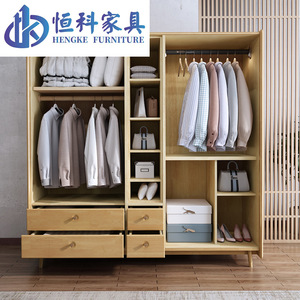 Hengke Furniture Nordic Rubberwood <b>Wardrobe</b> Modern Minimalist Solid Wood 2 3 4 5 Door Hinged Storage Cabinet For Master Bedroom - Product Image 4