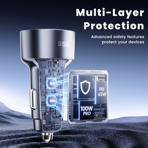 Caricabatterie da Auto Portatile Toocki PD 65W di Alta Qualità con <span class=keywords><strong>2</strong></span> Porte Type <span class=keywords><strong>C</strong></span> + 1 Porta USB, Protezione Multistrato e Funzione Luminosa per Telefoni Cellulari - Product Image 5