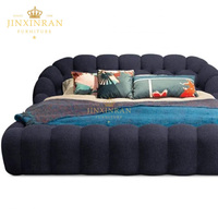 Neuestes Kingsize Luxus-Lederbett mit Dunkelblauem Stoffbezug, Modernes 3D-Bubble-Design mit Stauraum